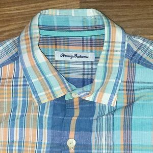 Men's Tommy Bahama Silk Linen Plaid Camp Shirt Siz